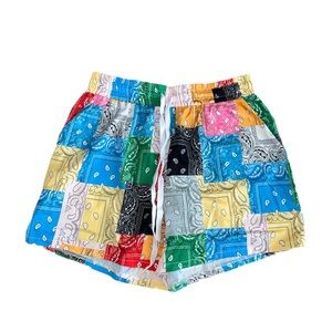 SHEIN Paisley Print Patchwork Slant Pocket Shorts